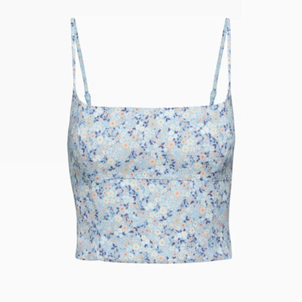 Aritzia Basel bustier, blue pastel floral tank with adjustable straps, size XS